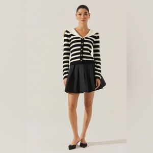 Analissa ASTR The Label Black & Cream Striped Gold Button Cardigan Size XS